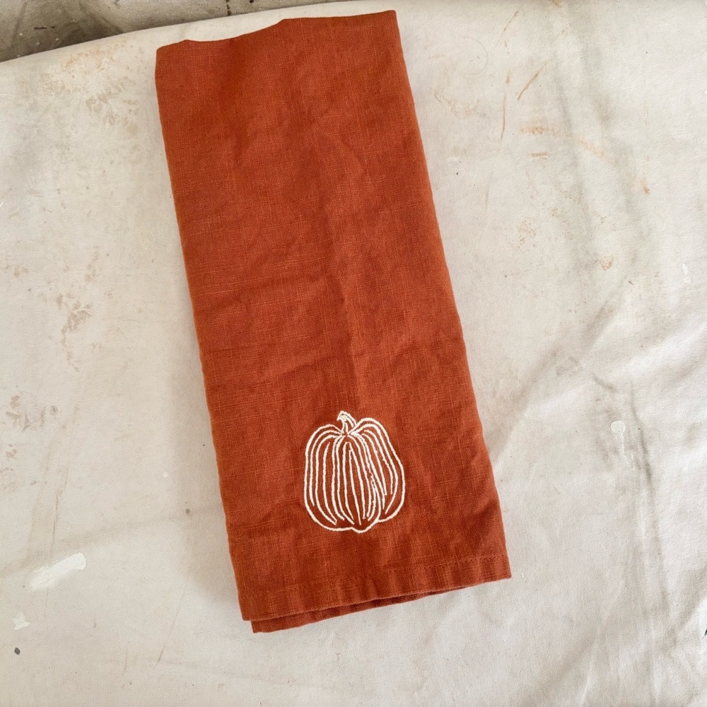 Crate & Barrel Embroidered Pumpkin Dish Towel